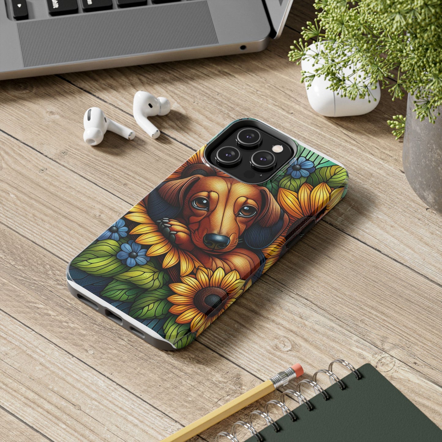 Cute Dachshund Phone Case Dog Lover Gift Tough Phone Cover Doxie Stained Glass