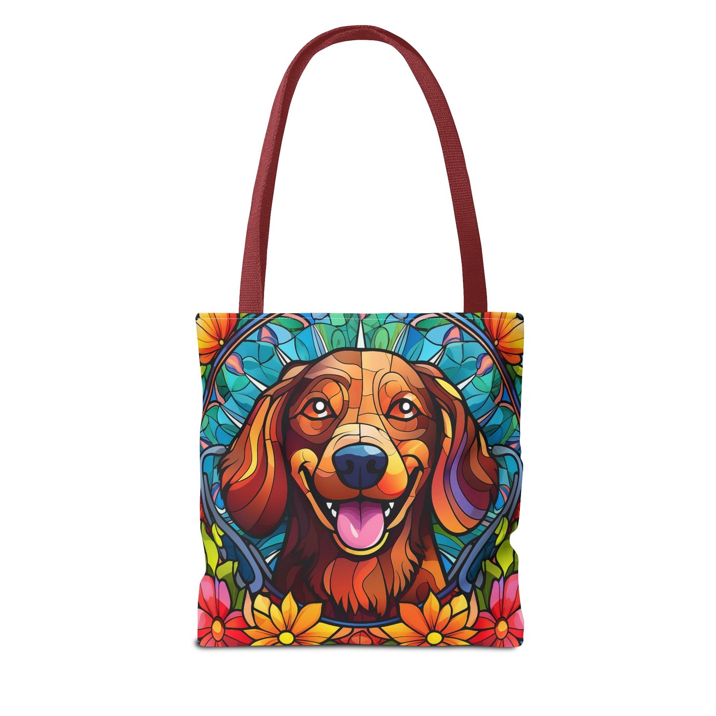 Stained Glass Red Dachshund Puppy Tote Bag Bright and Cheerful Weiner