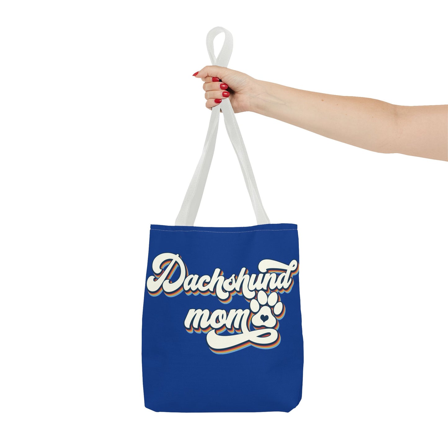 Navy Blue Dachshund Puppy Tote Bag Bright and Cheerful Weiner Doxie