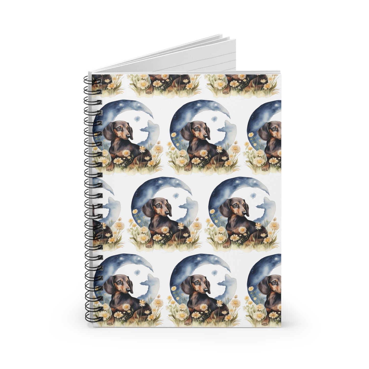 Moonlight Patterned Dachshund Spiral Notebook Pet Journal, Dog Lover Gift