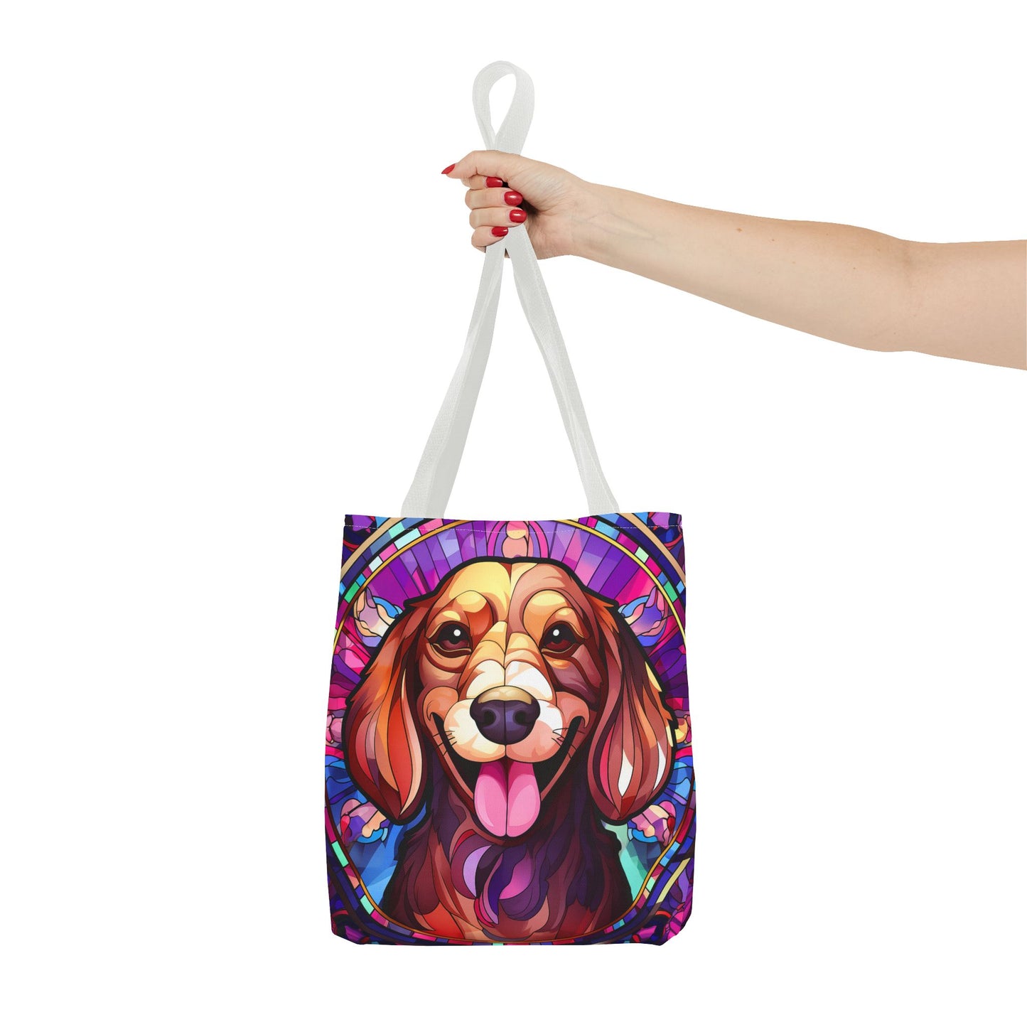 Stained Glass Red Dachshund Puppy Tote Bag Bright and Cheerful Weiner