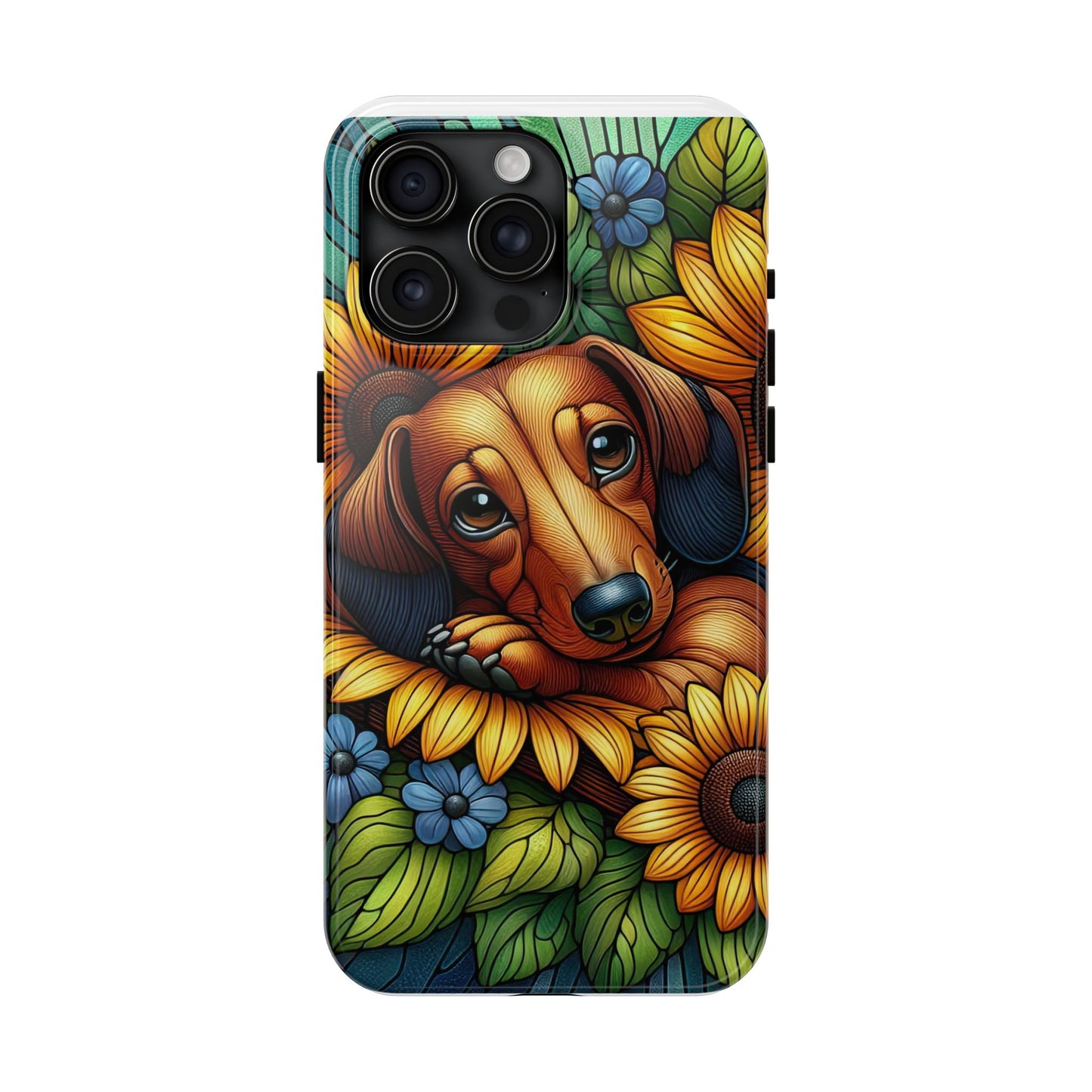 Cute Dachshund Phone Case Dog Lover Gift Tough Phone Cover Doxie Stained Glass