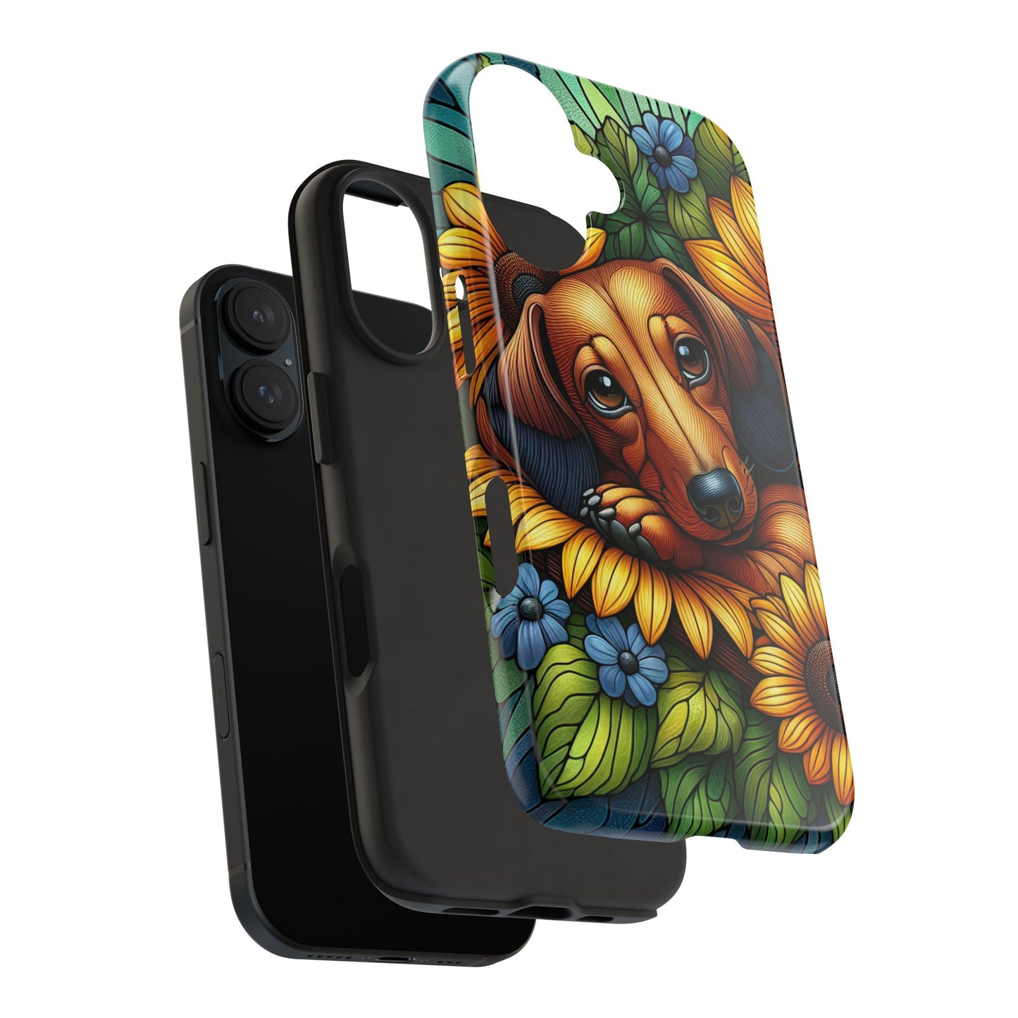 Cute Dachshund Phone Case Dog Lover Gift Tough Phone Cover Doxie Stained Glass