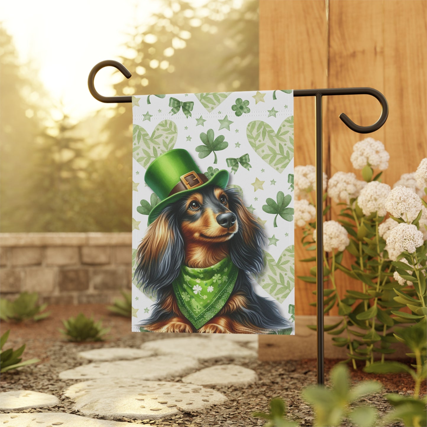St Patricks Spring Garden Flag Dog Mom Banner Home Decor Dachshund Patty Day