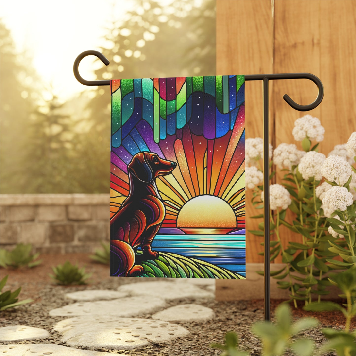 Bright Spring Garden Flag Dog Mom Banner Home Decor Dachshund Red Hair