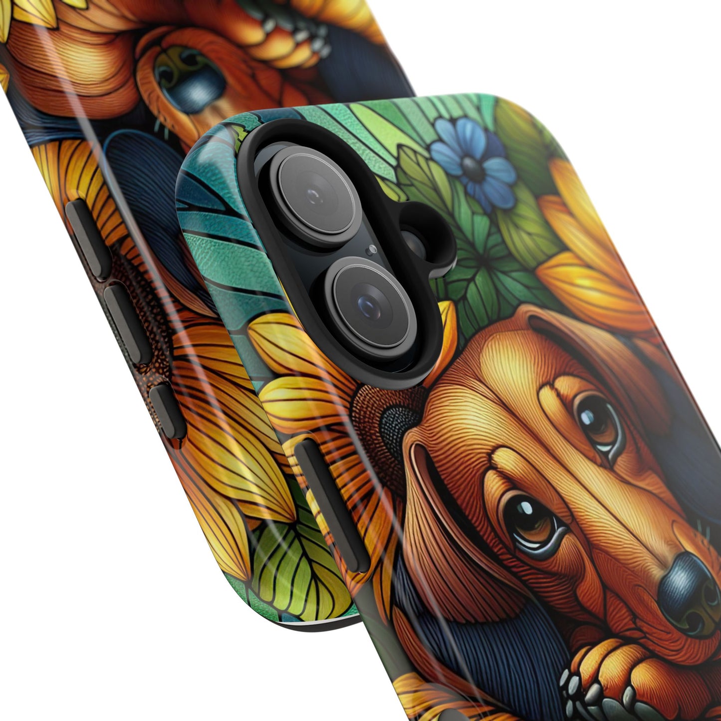 Cute Dachshund Phone Case Dog Lover Gift Tough Phone Cover Doxie Stained Glass