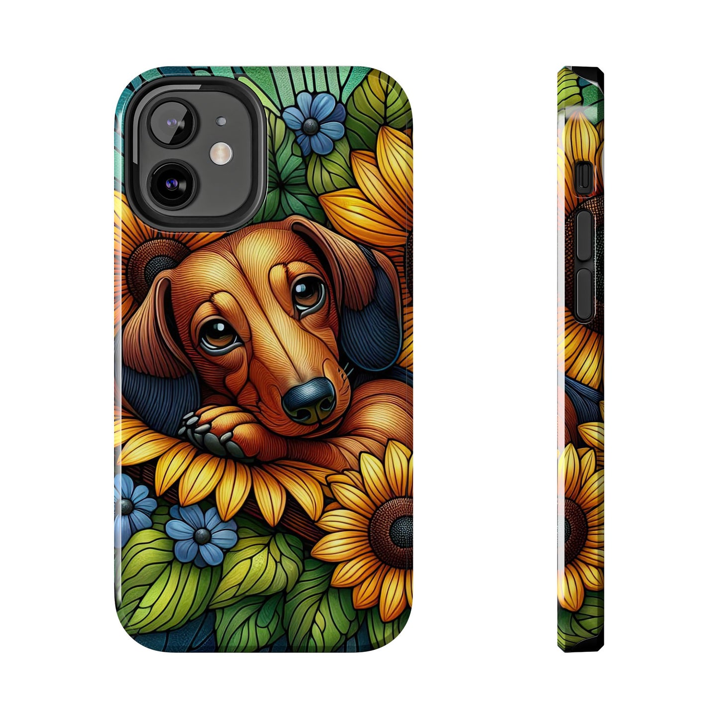 Cute Dachshund Phone Case Dog Lover Gift Tough Phone Cover Doxie Stained Glass