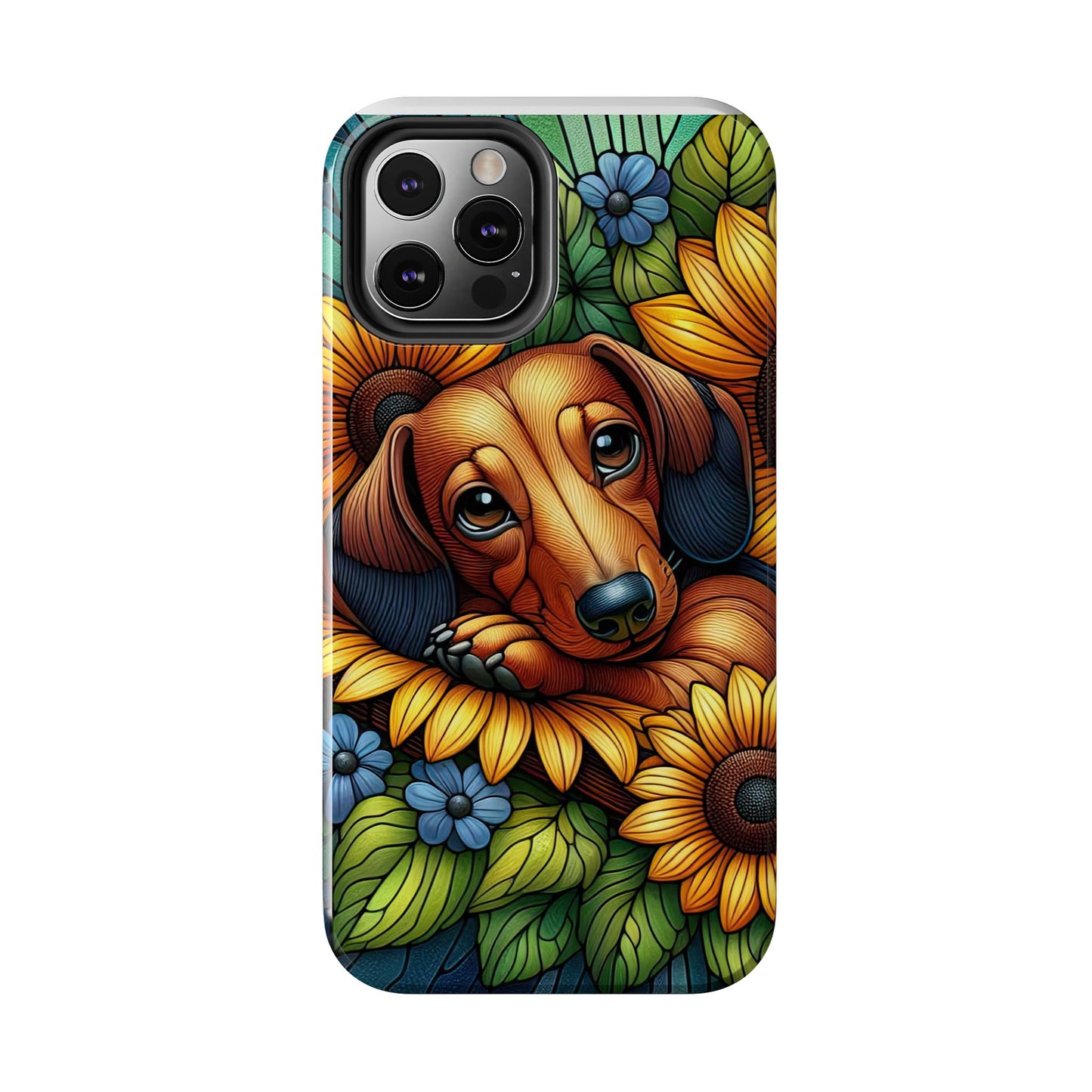 Cute Dachshund Phone Case Dog Lover Gift Tough Phone Cover Doxie Stained Glass