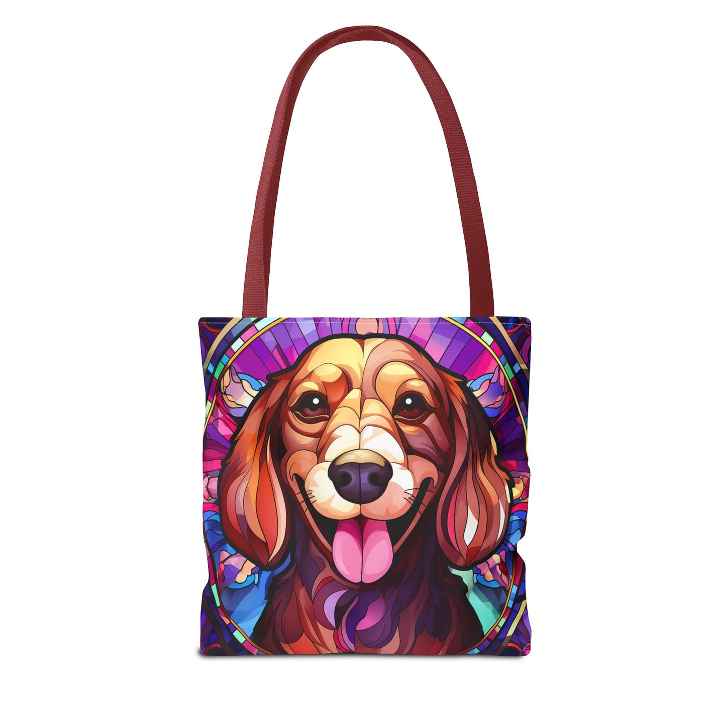 Stained Glass Red Dachshund Puppy Tote Bag Bright and Cheerful Weiner