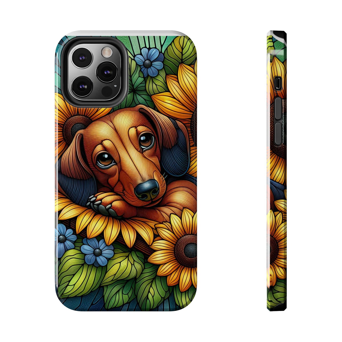 Cute Dachshund Phone Case Dog Lover Gift Tough Phone Cover Doxie Stained Glass