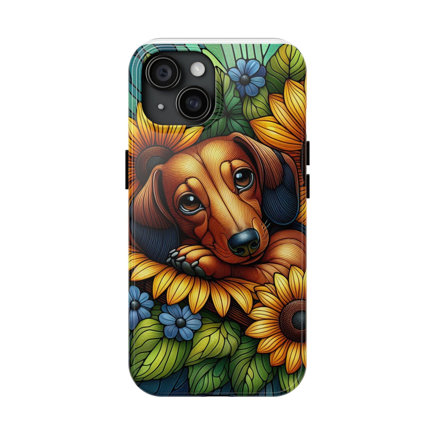 Cute Dachshund Phone Case Dog Lover Gift Tough Phone Cover Doxie Stained Glass