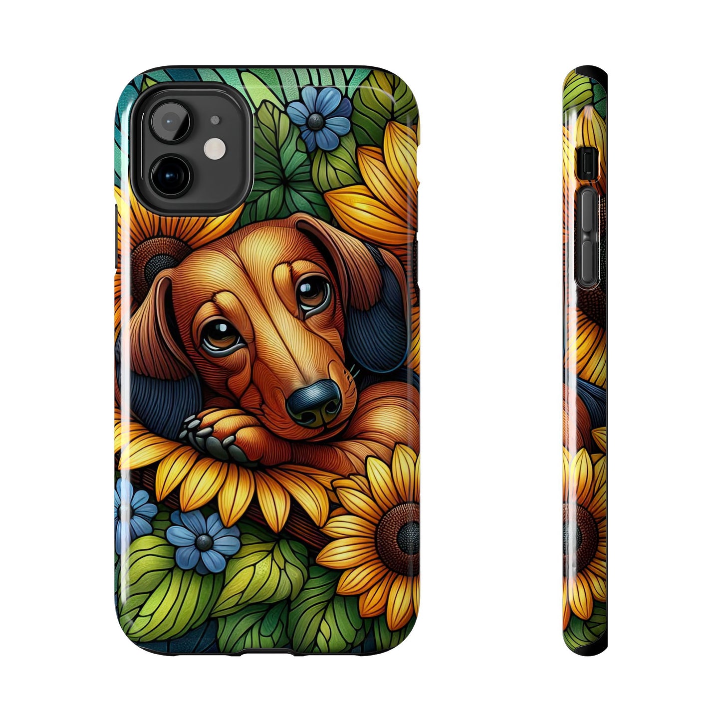 Cute Dachshund Phone Case Dog Lover Gift Tough Phone Cover Doxie Stained Glass