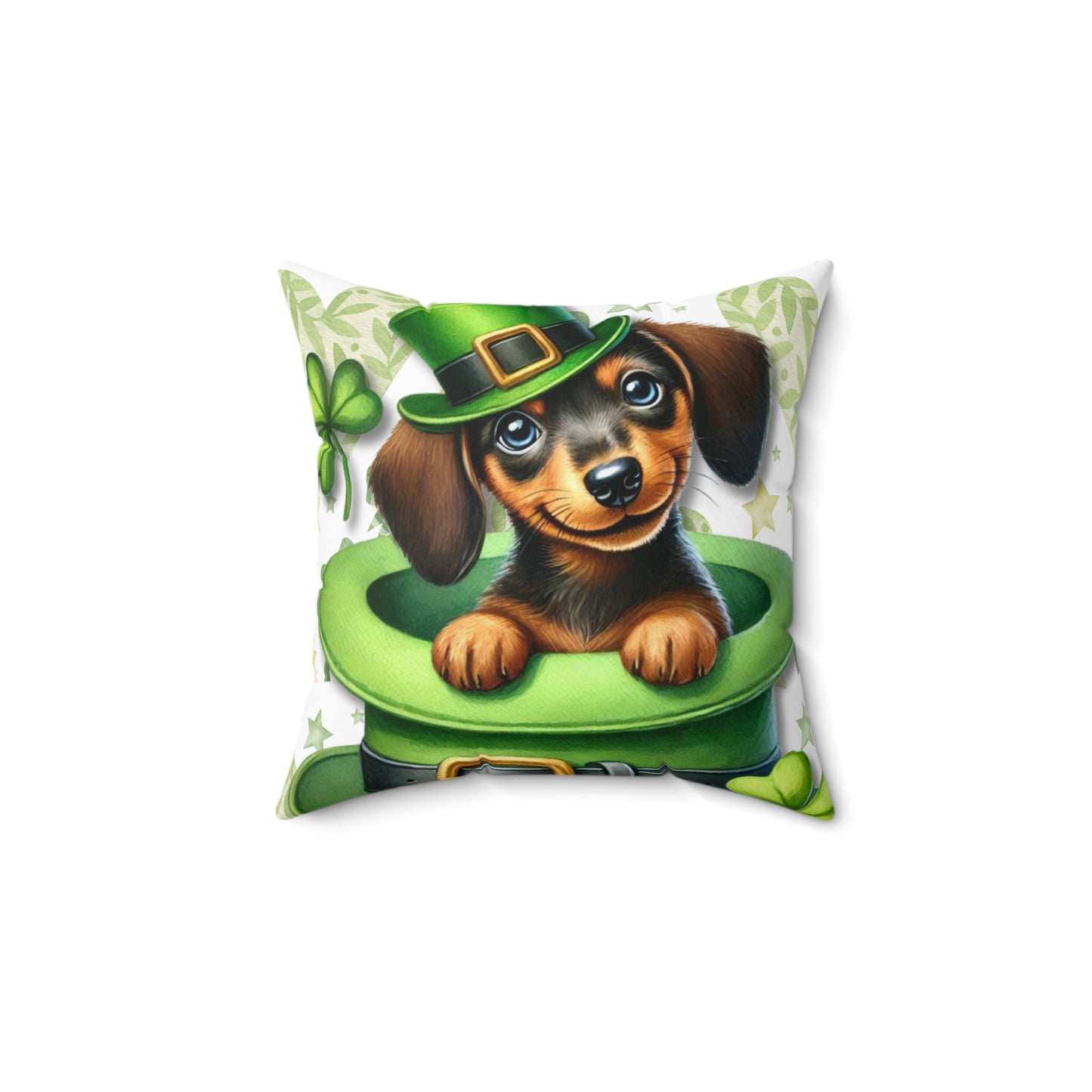 Lucky Puppy Plush Pillow St. Patrick's Day Decor Pet Lover Gift Dachshund Patty