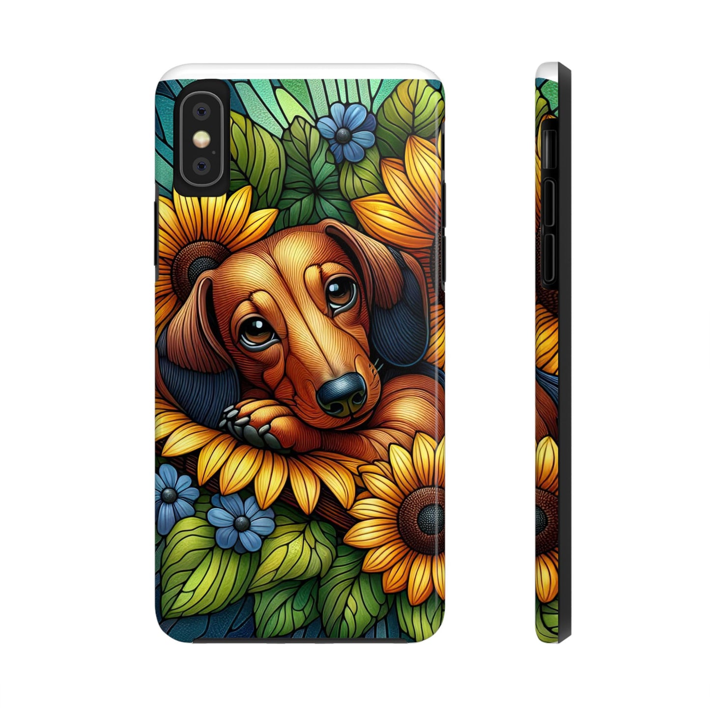 Cute Dachshund Phone Case Dog Lover Gift Tough Phone Cover Doxie Stained Glass