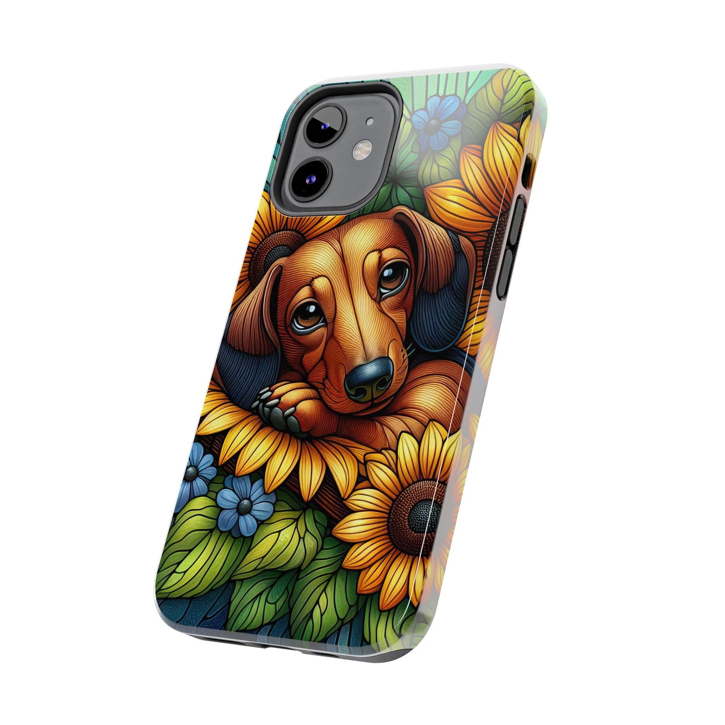 Cute Dachshund Phone Case Dog Lover Gift Tough Phone Cover Doxie Stained Glass