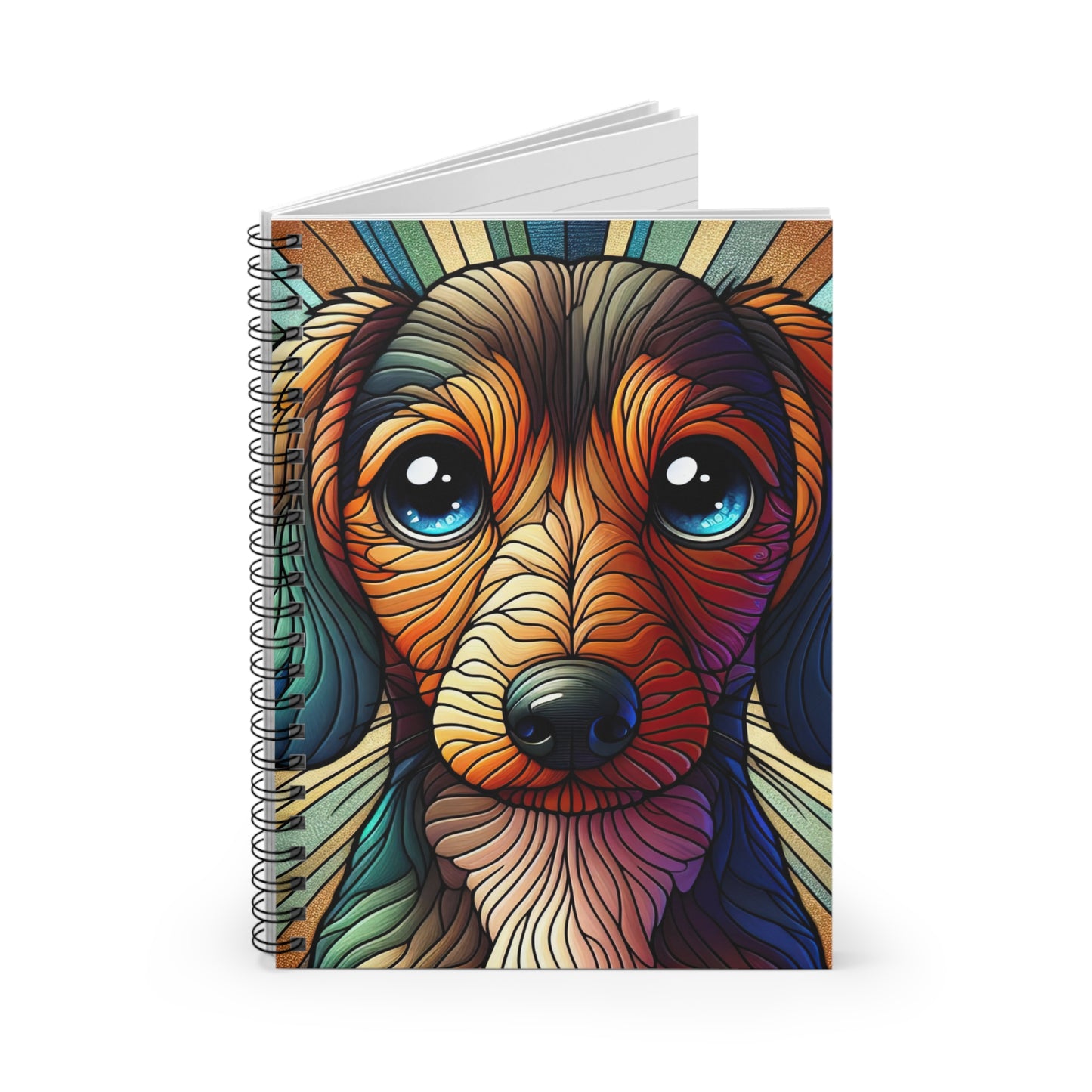 Dachshund Stained Glass Themed Spiral Notebook Perfect for Dog Lovers, Journaling, School Doxie