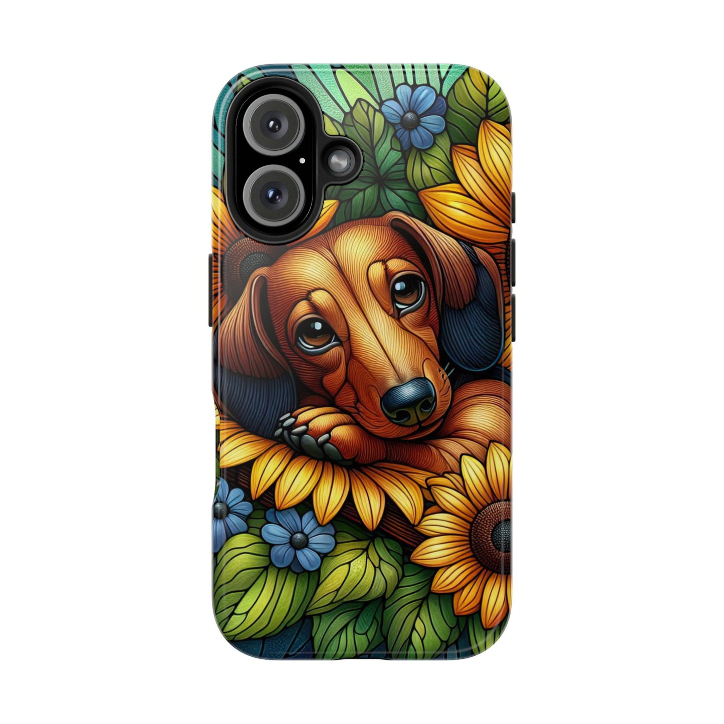 Cute Dachshund Phone Case Dog Lover Gift Tough Phone Cover Doxie Stained Glass