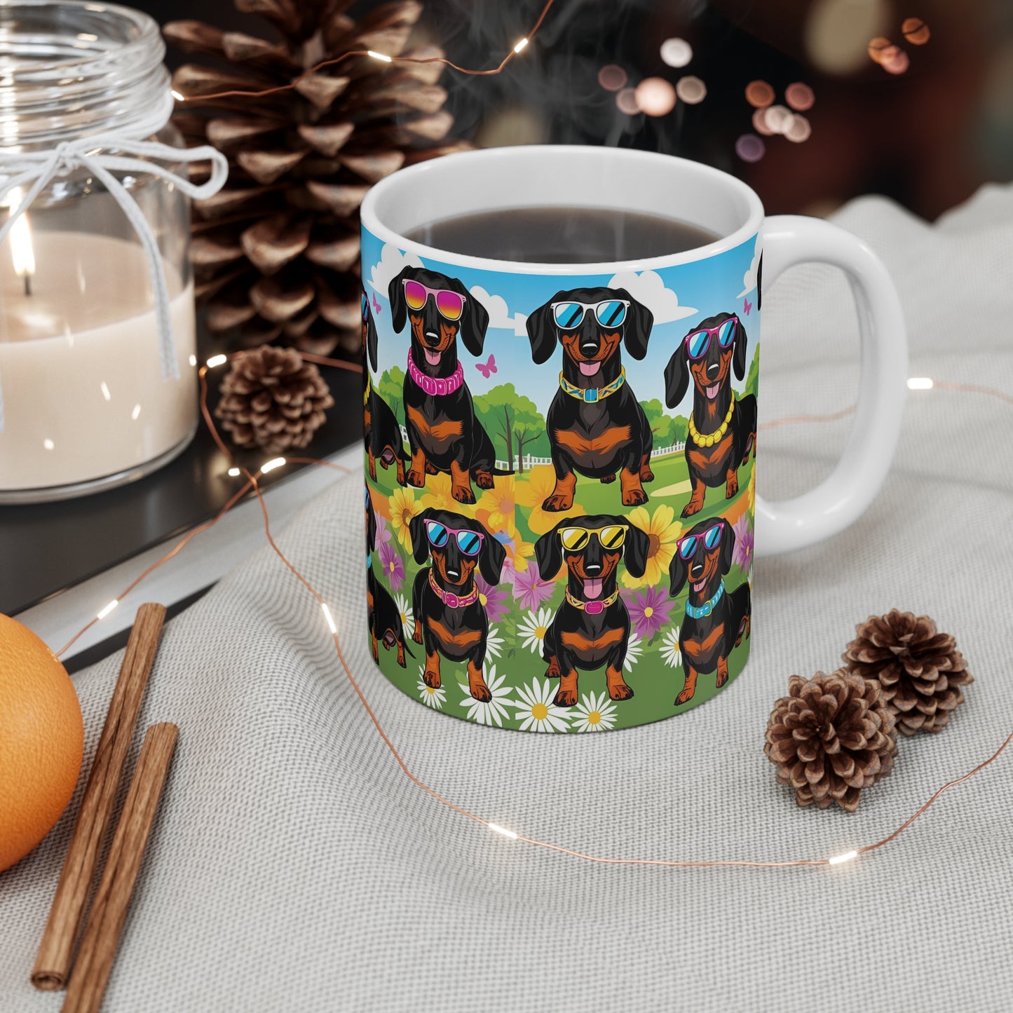 Colorful Dachshund Mug, Cute Dog Lover Gift, Fun Coffee Cup, Pet Owner Decor, Animal Lover's Treat