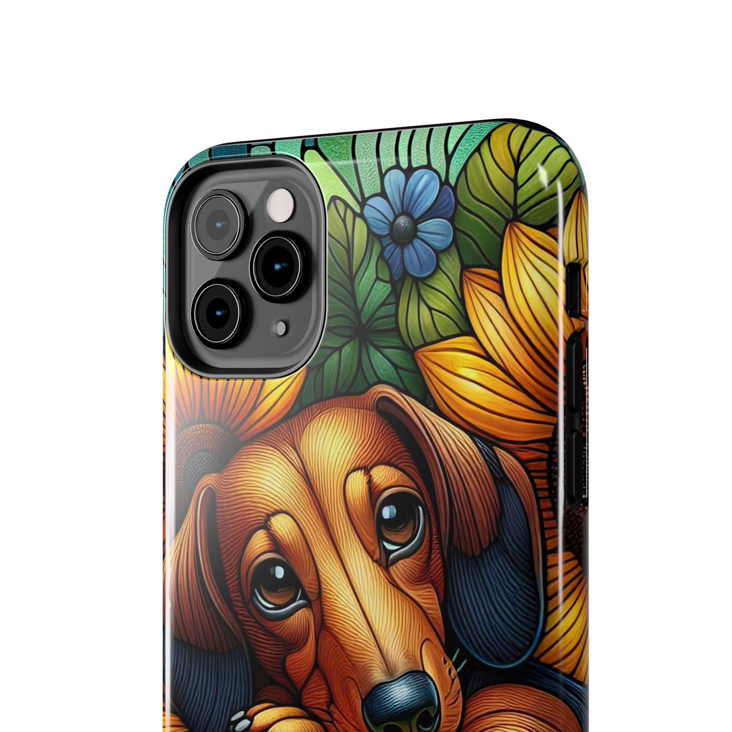Cute Dachshund Phone Case Dog Lover Gift Tough Phone Cover Doxie Stained Glass