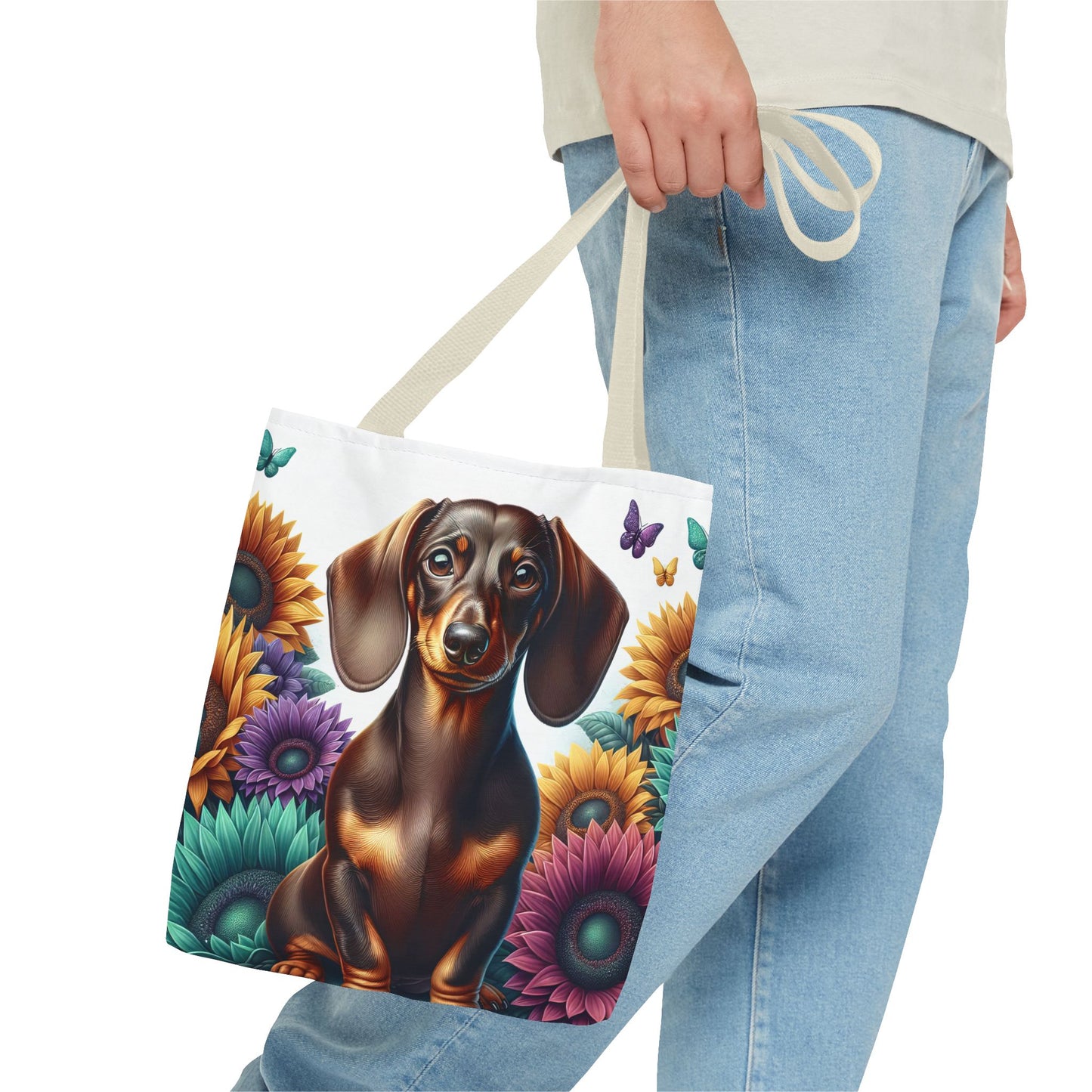 Brilliant Color Black and Tan Dachshund Puppy Tote Bag Bright and Cheerful Weiner Doxie