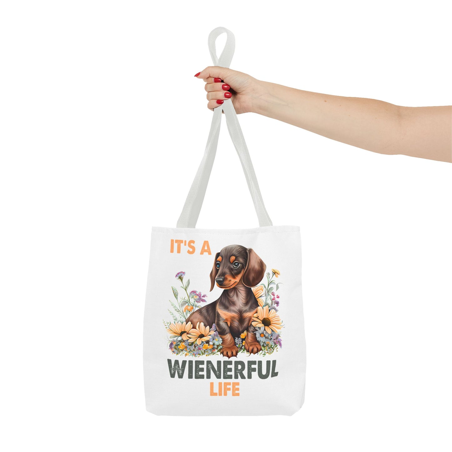 It's a Weinerful Life Red Dachshund Puppy Tote Bag Bright and Cheerful Weiner Sunflowers