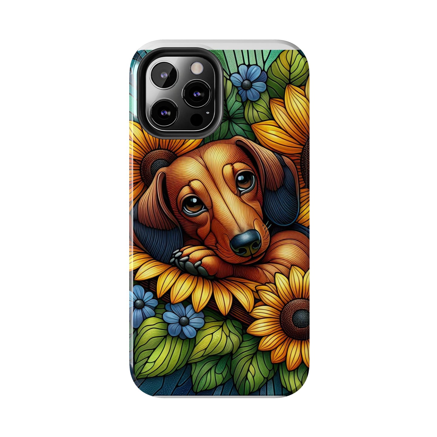 Cute Dachshund Phone Case Dog Lover Gift Tough Phone Cover Doxie Stained Glass