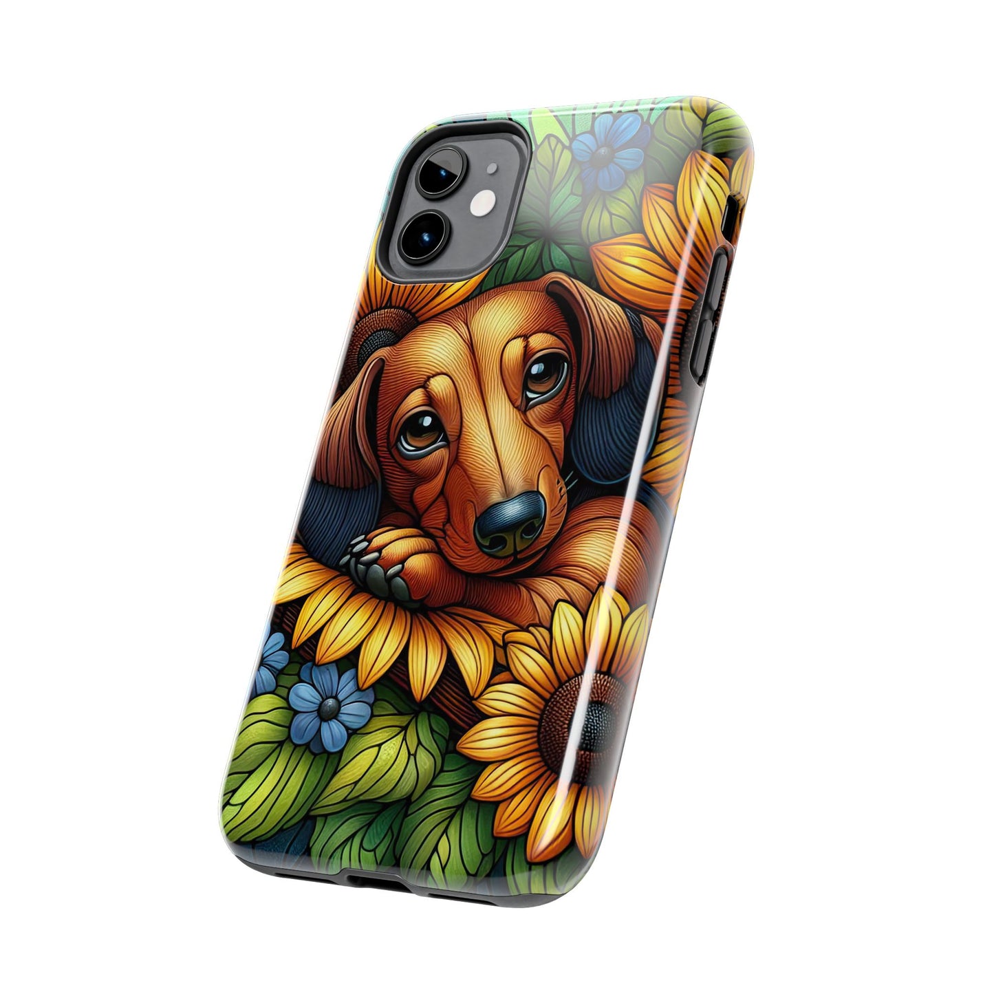 Cute Dachshund Phone Case Dog Lover Gift Tough Phone Cover Doxie Stained Glass