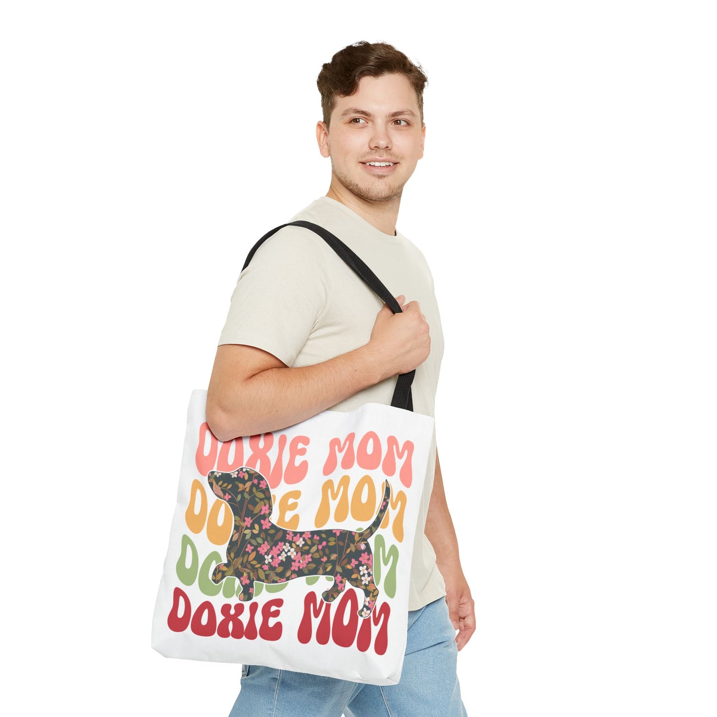 Black and Tan Dachshund Puppy Tote Bag Bright and Cheerful Weiner Doxie Patterned