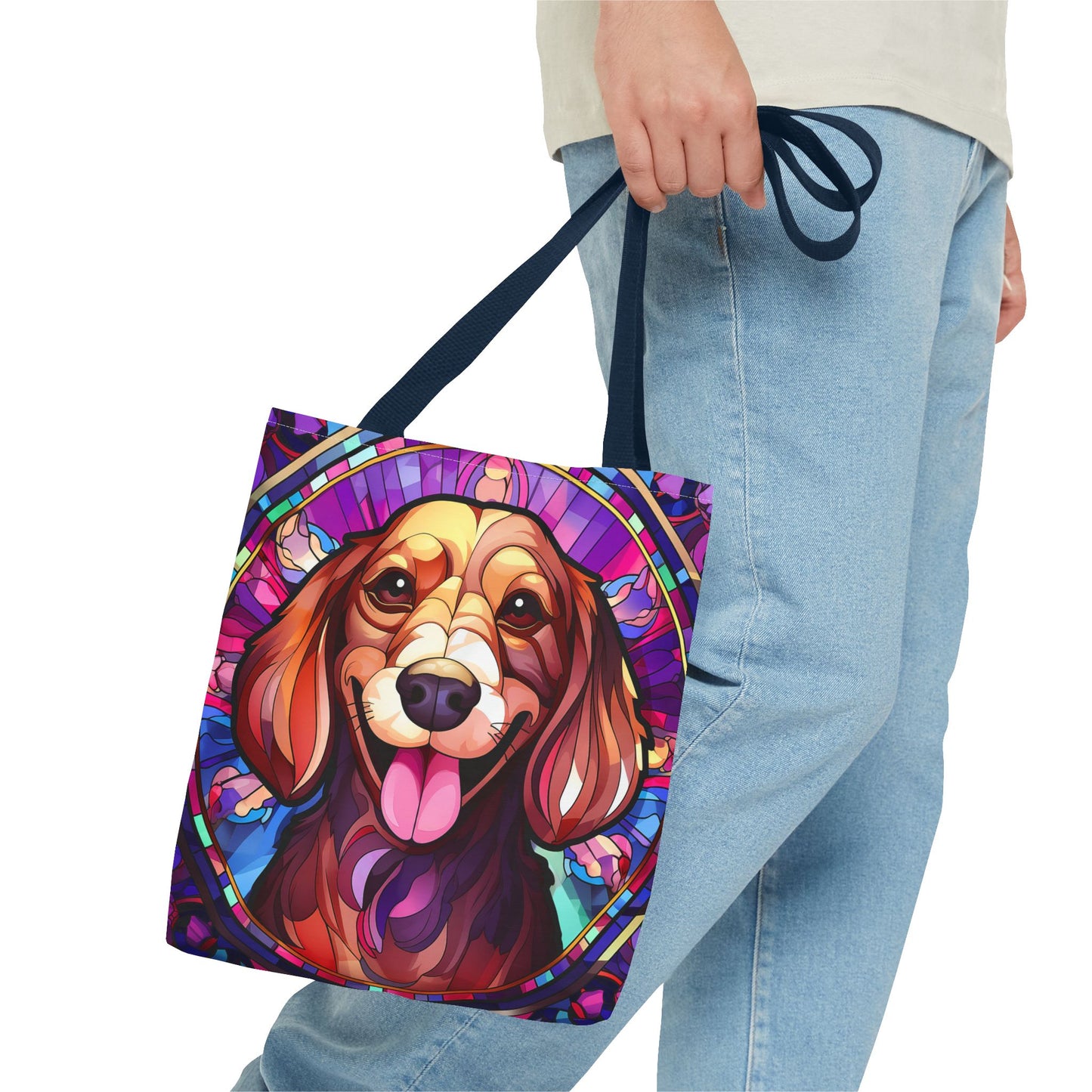 Stained Glass Red Dachshund Puppy Tote Bag Bright and Cheerful Weiner