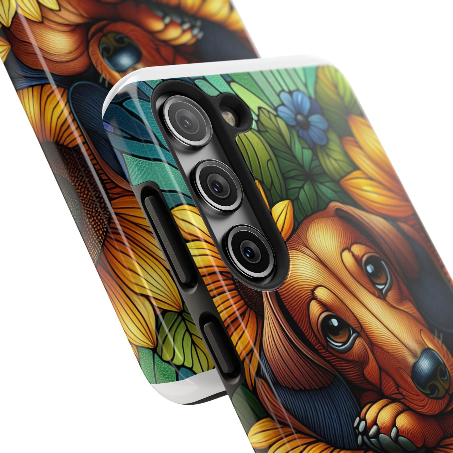 Cute Dachshund Phone Case Dog Lover Gift Tough Phone Cover Doxie Stained Glass