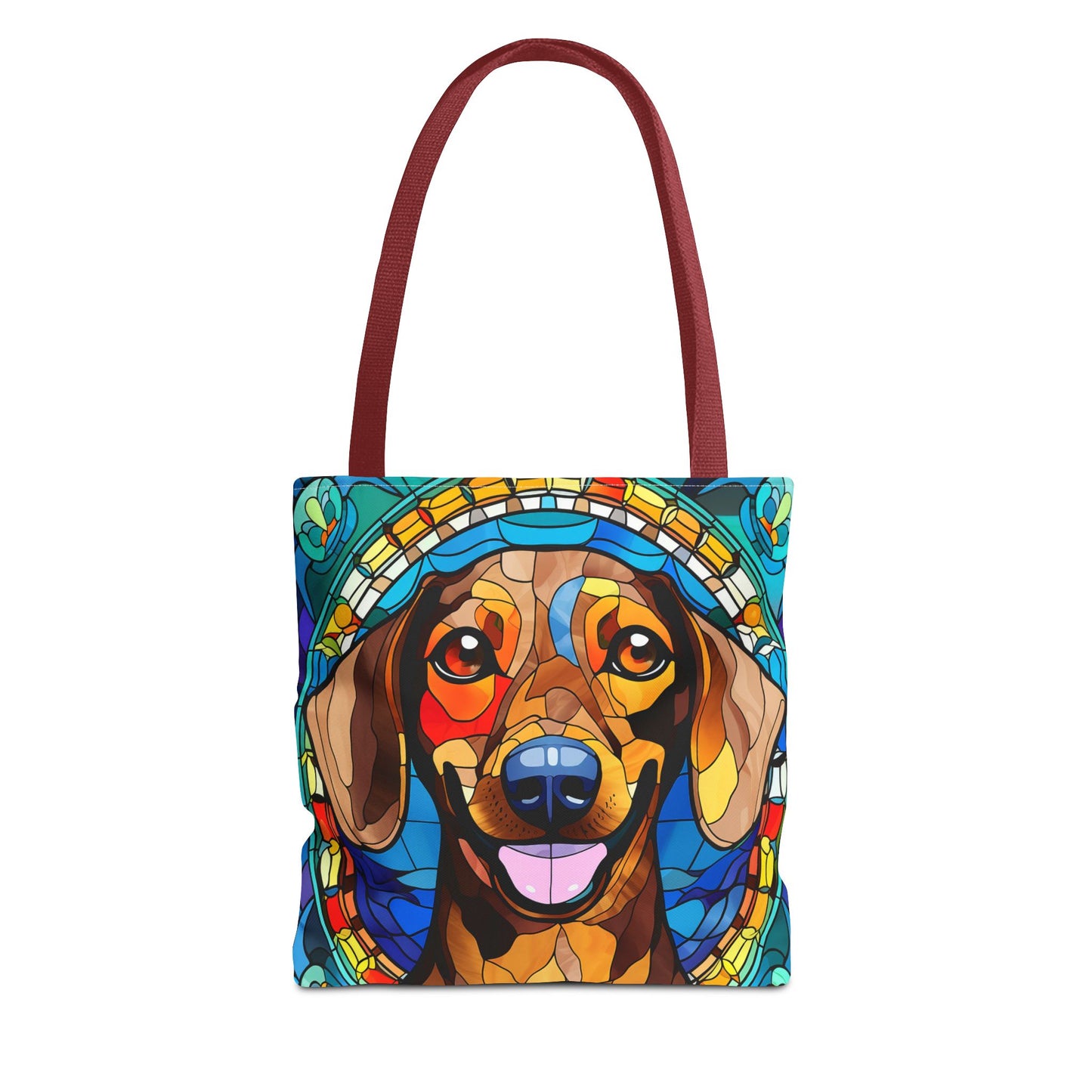 Stained Glass Red Dachshund Puppy Tote Bag Bright and Cheerful Weiner