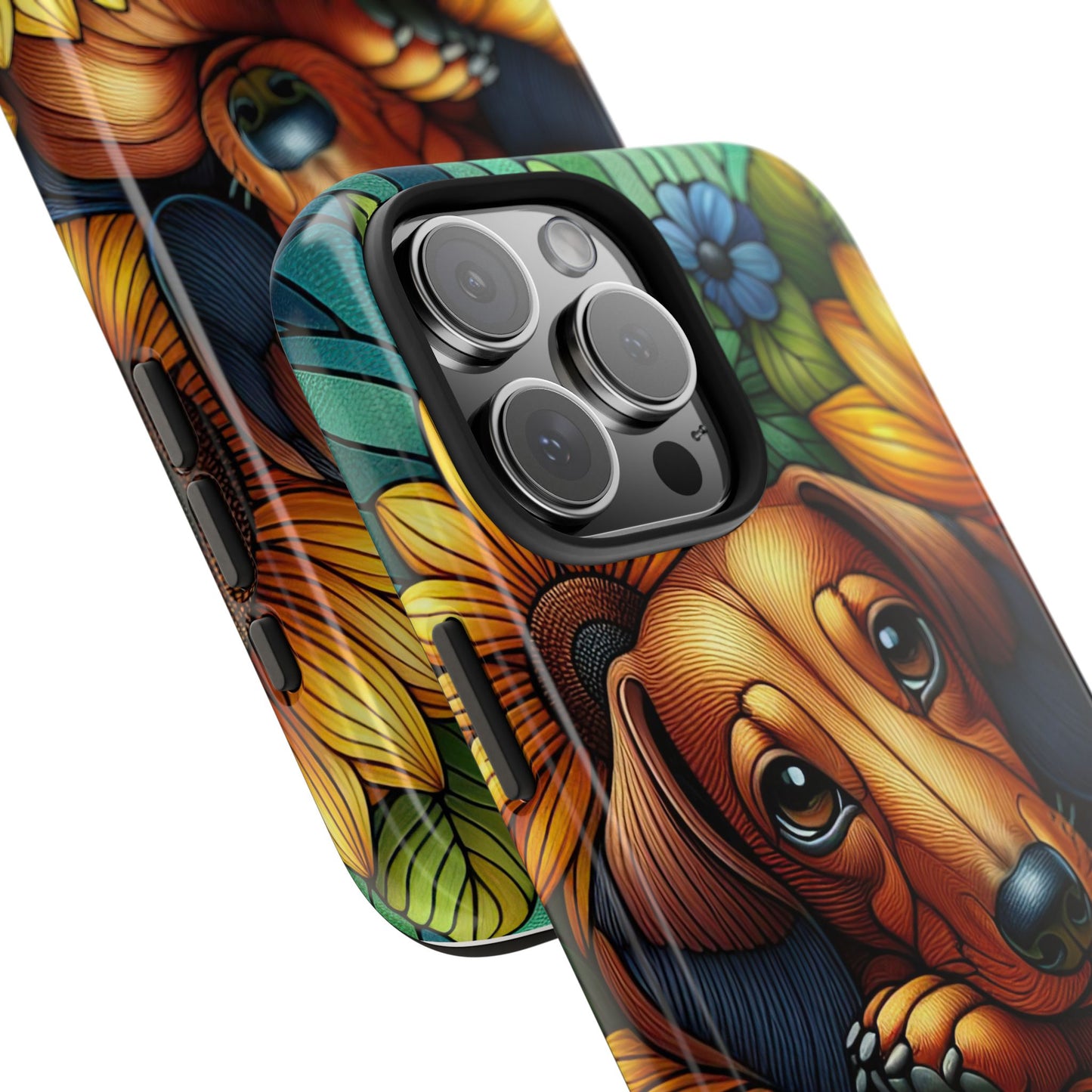 Cute Dachshund Phone Case Dog Lover Gift Tough Phone Cover Doxie Stained Glass