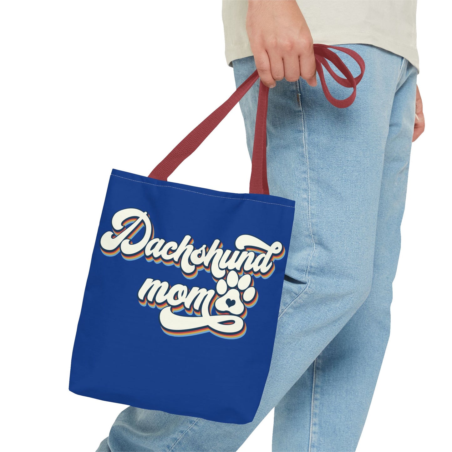 Navy Blue Dachshund Puppy Tote Bag Bright and Cheerful Weiner Doxie