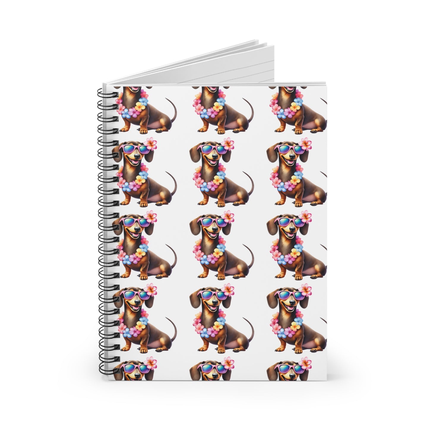 Fun Hawaiian Patterned Dachshund Spiral Notebook Pet Journal, Dog Lover Gift