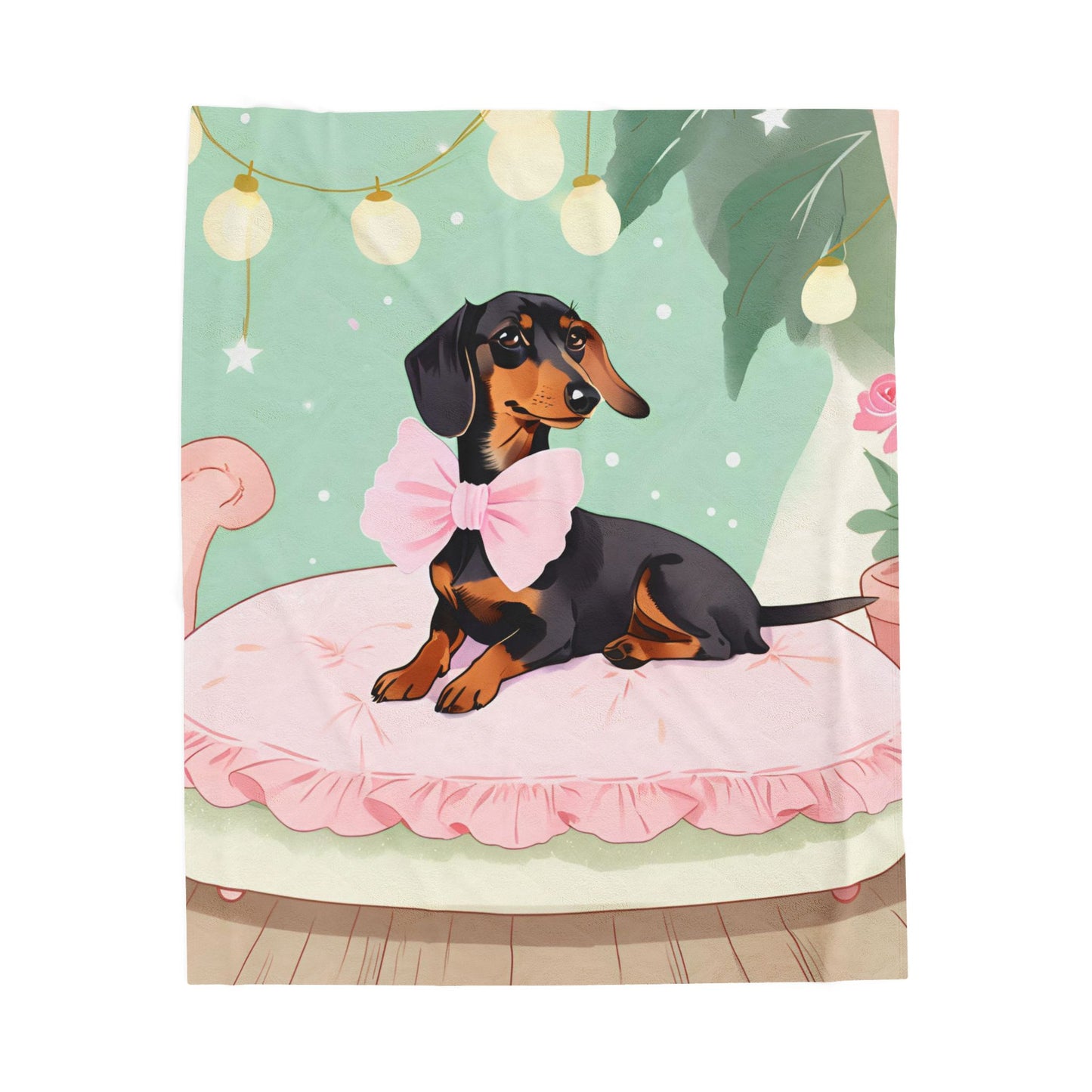 Fancy Pastel Springtime Dachshund Blanket, Cozy Throw, Dog Lover Gift, Animal Print Bedding, Weiner Dog Coquette