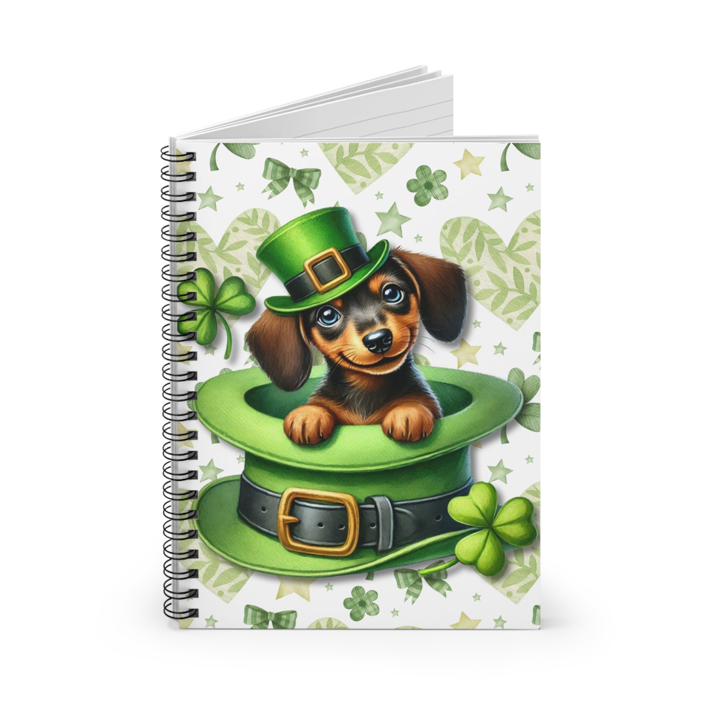 St Patricks Dog Themed Spiral Notebook Perfect for Dog Lovers, Journaling, School, Gift for Pet Owners Dachshund