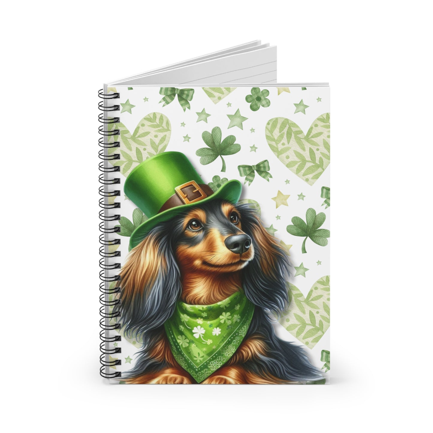 St Patricks Dog Themed Spiral Notebook Perfect for Dog Lovers, Journaling, School Long Hair Dachshund