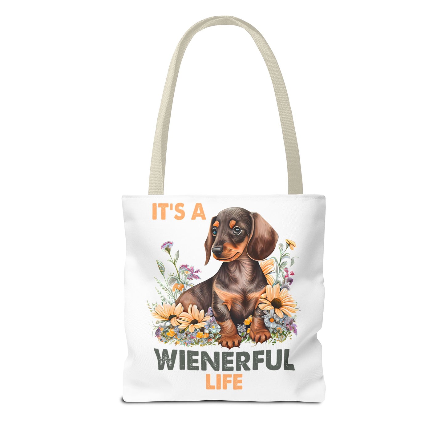 It's a Weinerful Life Red Dachshund Puppy Tote Bag Bright and Cheerful Weiner Sunflowers