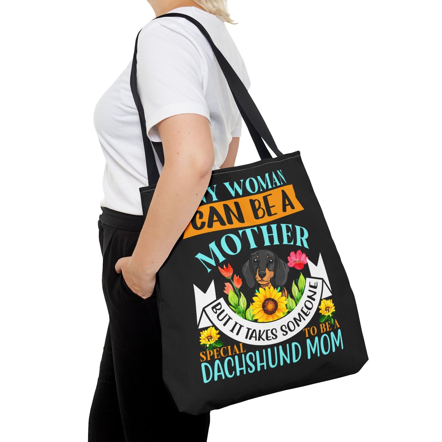 Mom Dachshund Puppy Tote Bag Bright and Cheerful Weiner Doxie