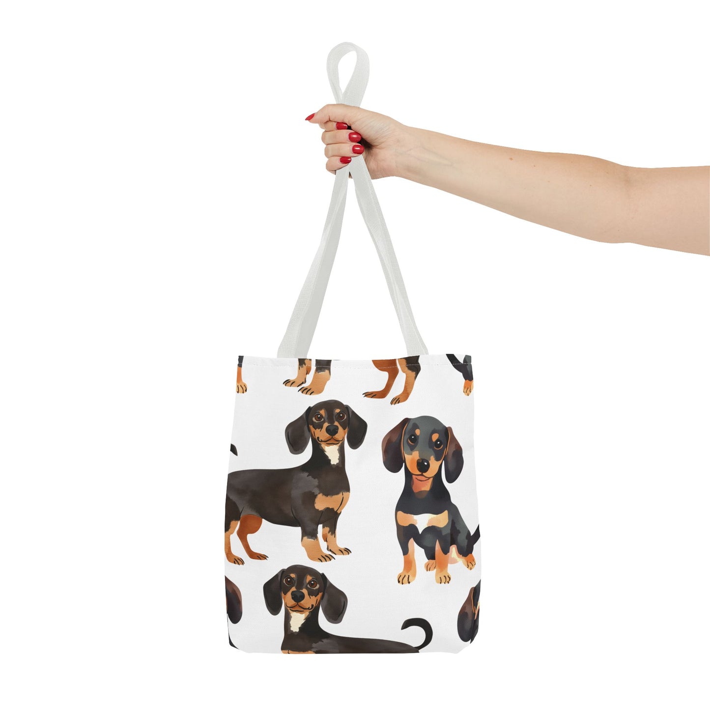Black and Tan Dachshund Puppy Tote Bag Bright and Cheerful Weiner Doxie Patterned