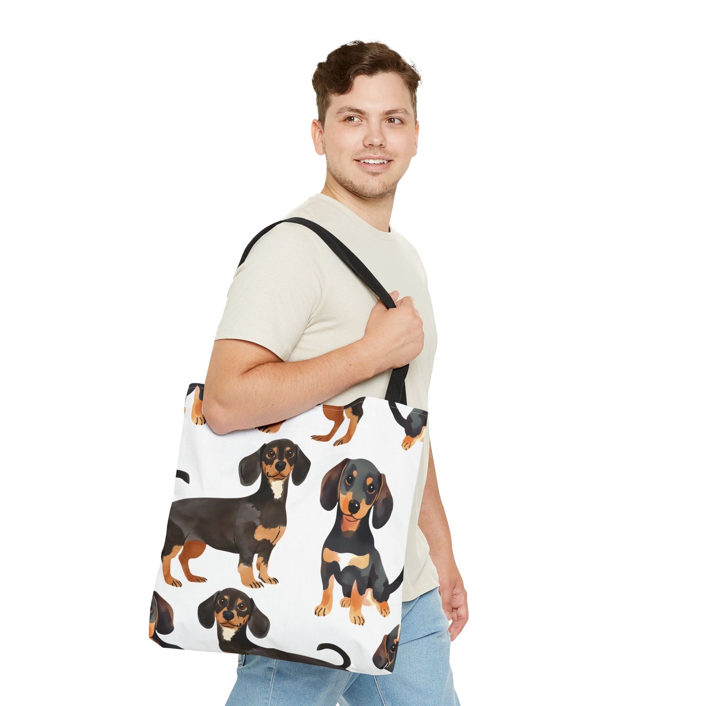 Black and Tan Dachshund Puppy Tote Bag Bright and Cheerful Weiner Doxie Patterned