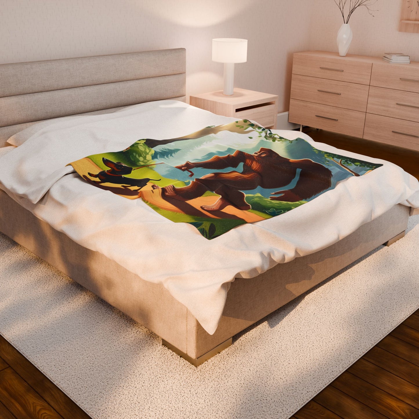 Big Foot and Dachshund Blanket, Cozy Throw, Dog Lover Gift, Animal Print Bedding, Weiner Dog