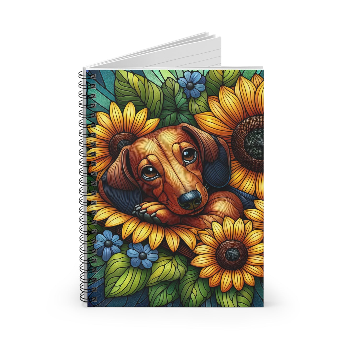 Dachshund Stained Glass Themed Spiral Notebook Perfect for Dog Lovers, Journaling, School Doxie