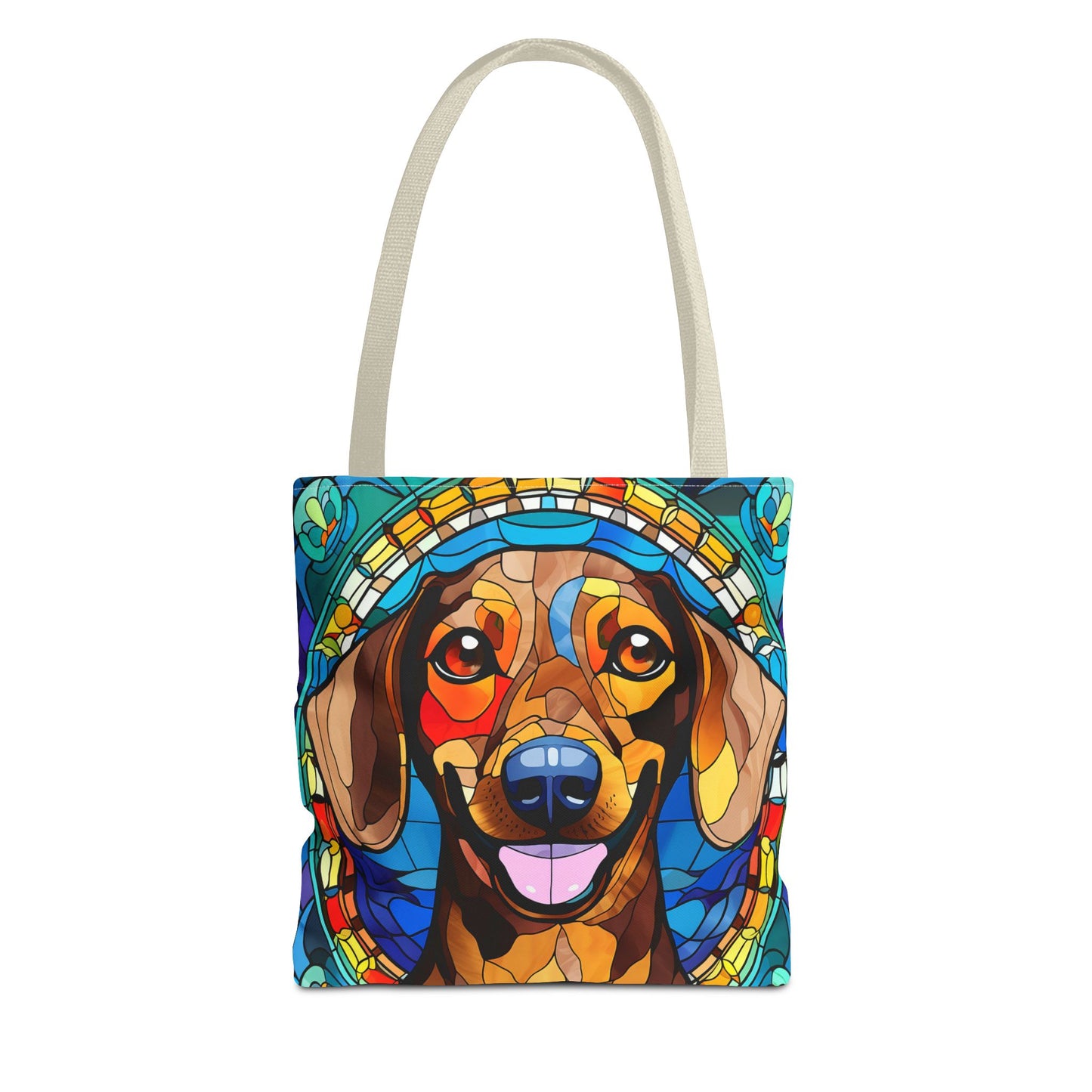 Stained Glass Red Dachshund Puppy Tote Bag Bright and Cheerful Weiner