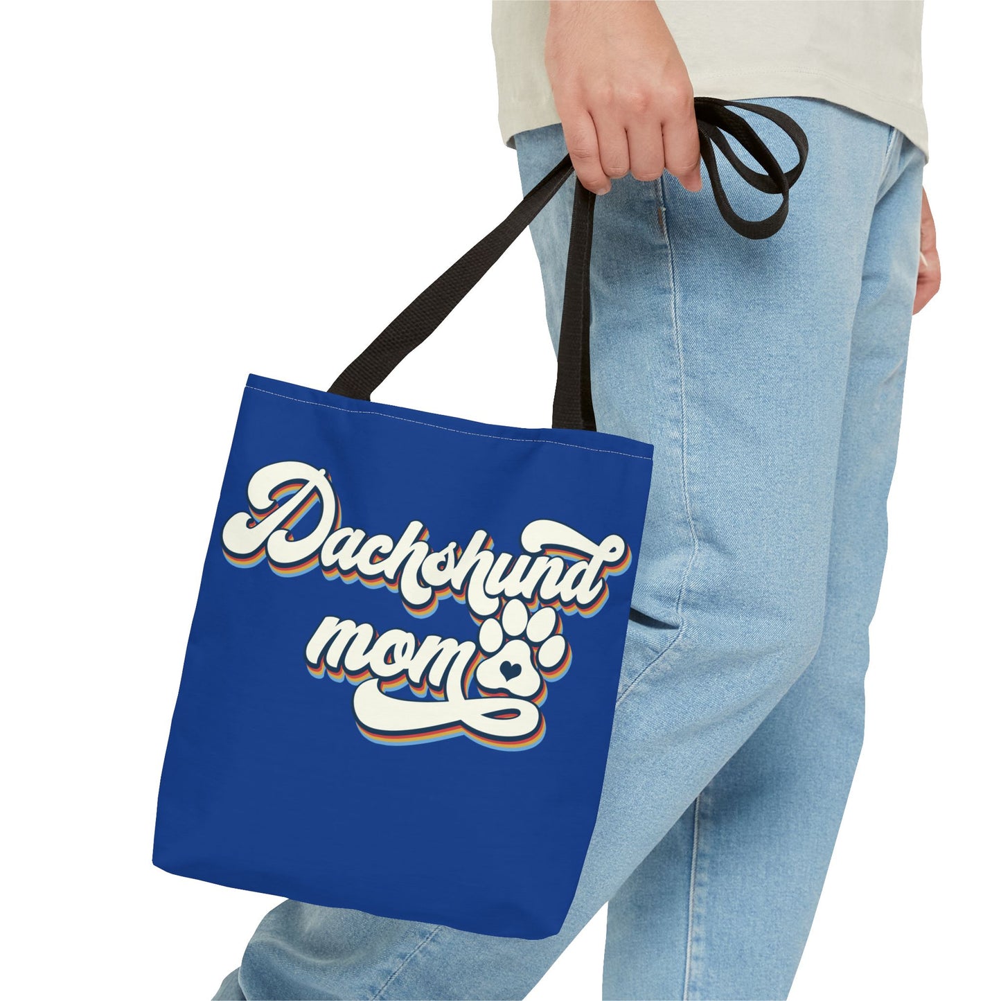 Navy Blue Dachshund Puppy Tote Bag Bright and Cheerful Weiner Doxie