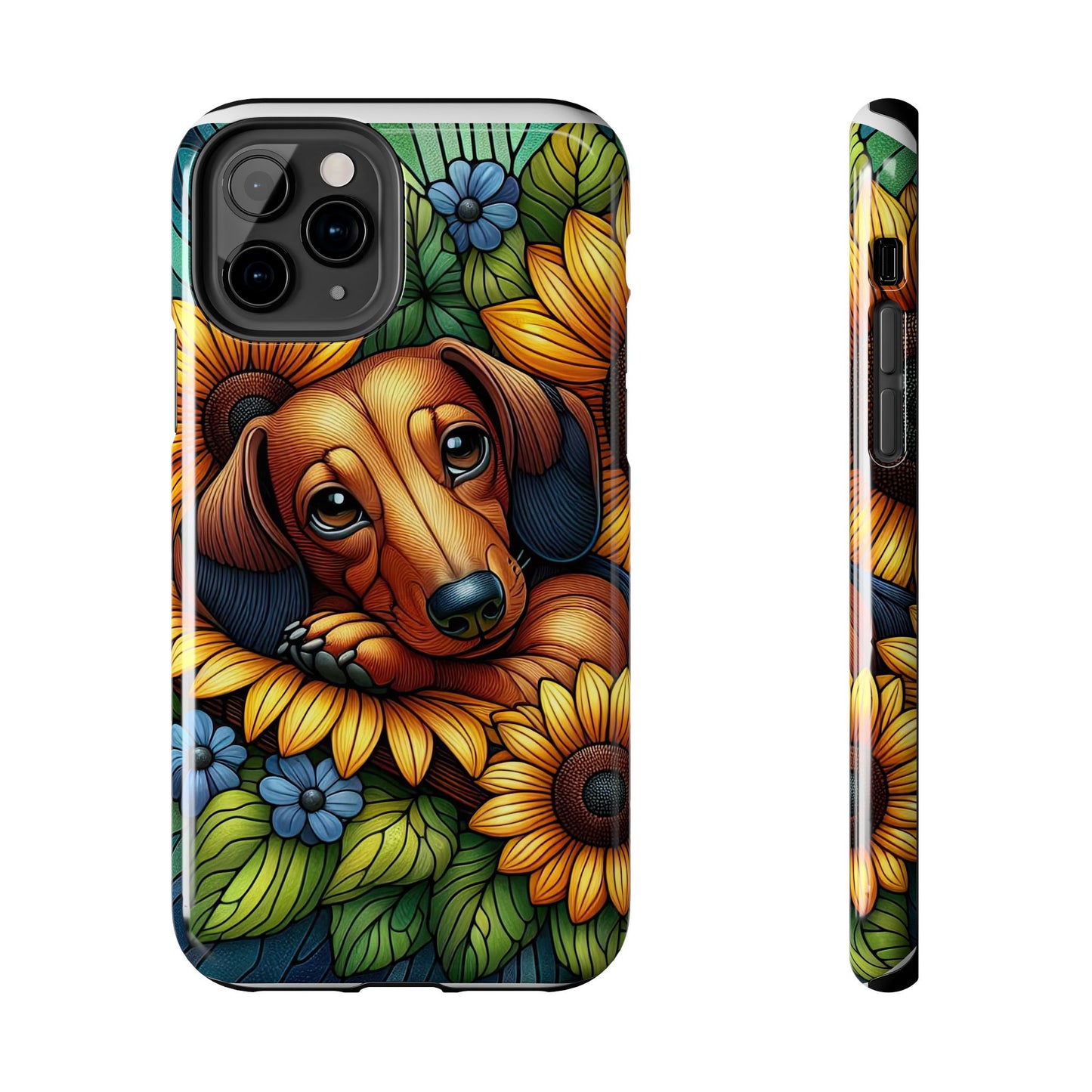 Cute Dachshund Phone Case Dog Lover Gift Tough Phone Cover Doxie Stained Glass