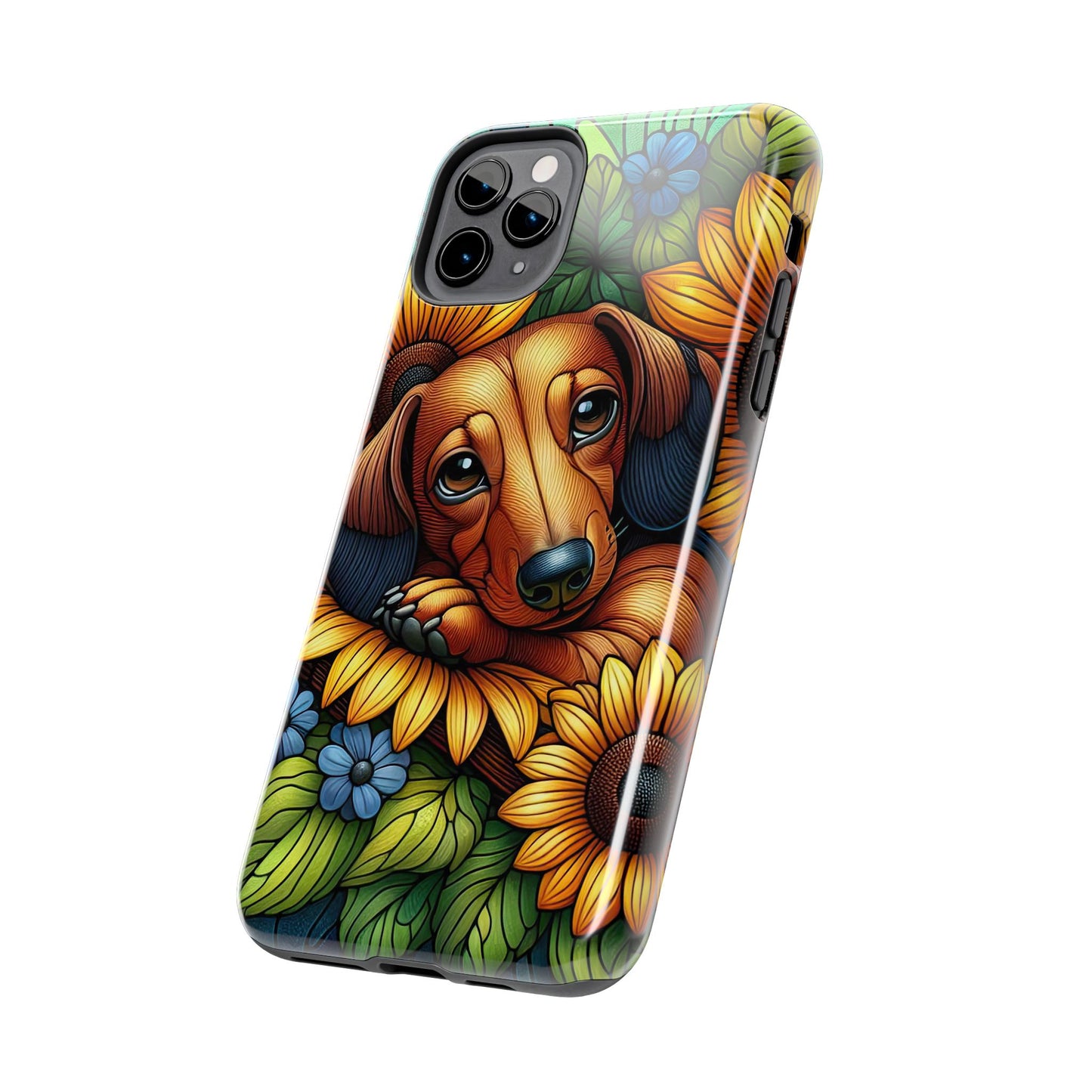 Cute Dachshund Phone Case Dog Lover Gift Tough Phone Cover Doxie Stained Glass