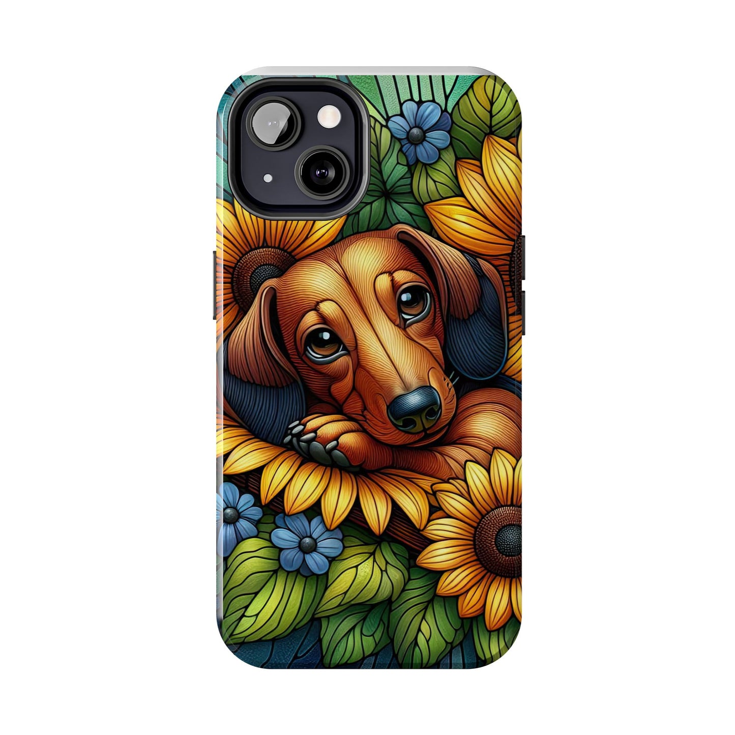 Cute Dachshund Phone Case Dog Lover Gift Tough Phone Cover Doxie Stained Glass