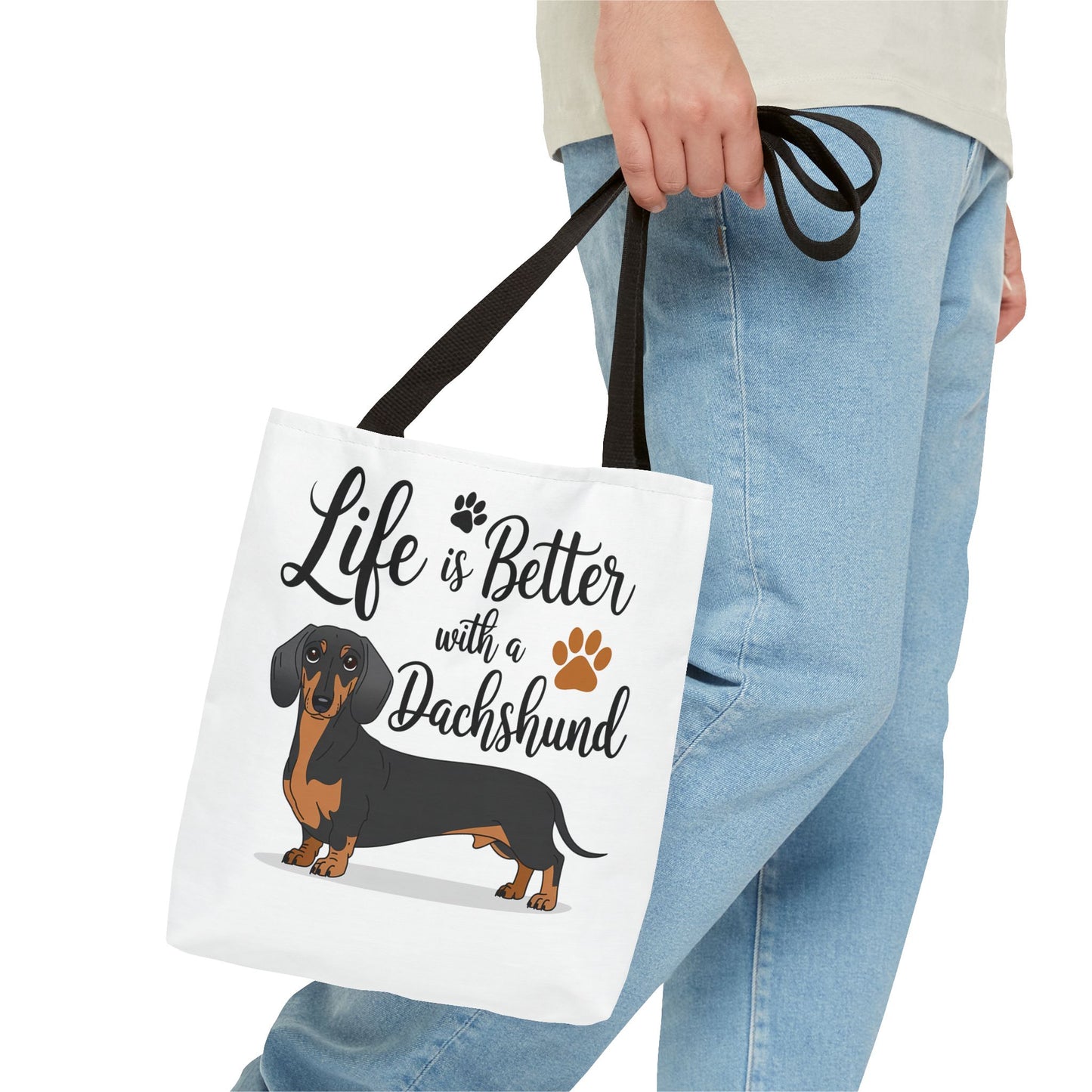 Black and Tan Dachshund Puppy Tote Bag Bright and Cheerful Weiner Doxie