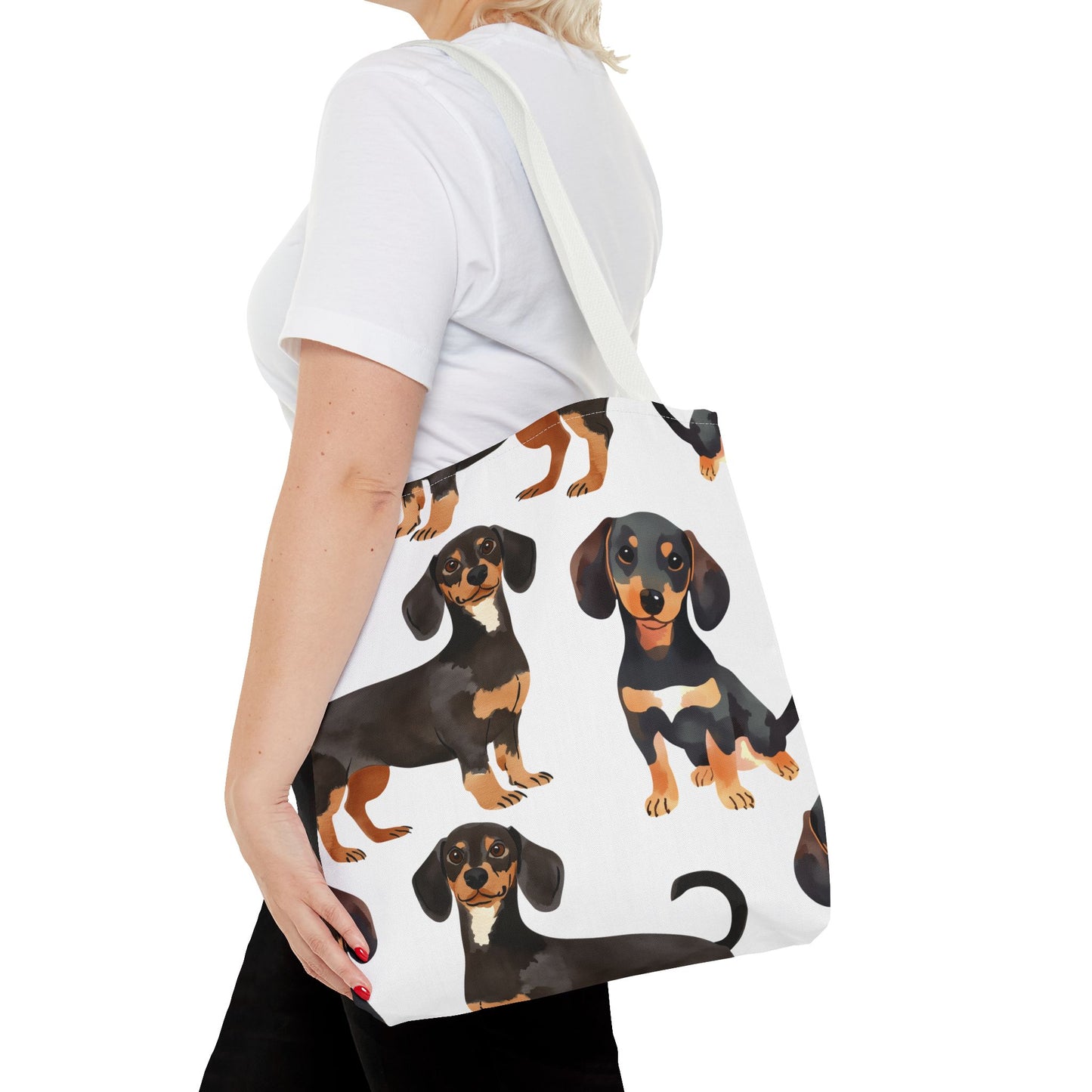 Black and Tan Dachshund Puppy Tote Bag Bright and Cheerful Weiner Doxie Patterned